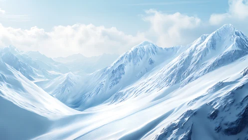 Sunlit alpine ridge across pristine winter valley.