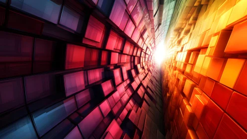 Vivid geometric tunnel of colorful cubes in digital abstract style.