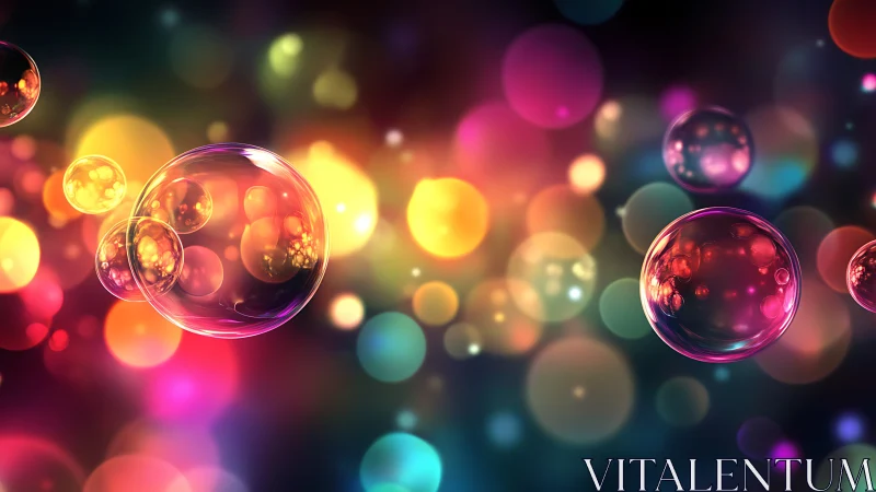 Colored translucent spheres float before defocused light circles