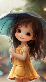Rainlit smile of a tiny dreamer in sunflower-yellow dress.