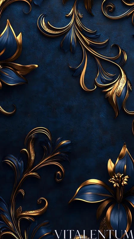 Baroque blue florals with embossed metallic gold filigree accents