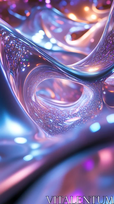 Iridescent liquid tunnels swirl through neon cosmic light.