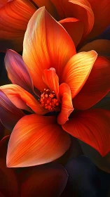 Vibrant red-orange flower rendered in bold digital brushstrokes.