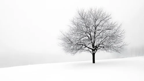 Solitary deciduous tree anchors a high-key winter minimalism