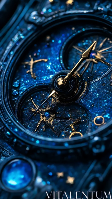 Starlit celestial watch face glowing in deep midnight blue.
