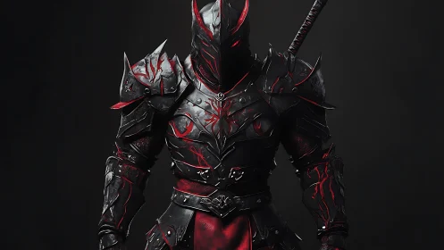 Infernal dark knight in spiked obsidian armor with red fissures.