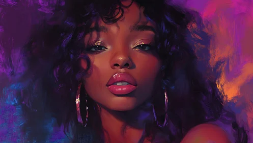 Digital portrait of woman in neon magenta and cyan lighting.