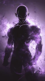 Shadowborn fighter crowned in raging violet cosmic fire.