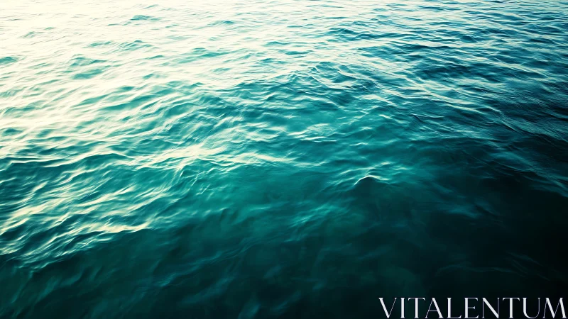 Sunlit ocean surface captures graded cyan wave undulations