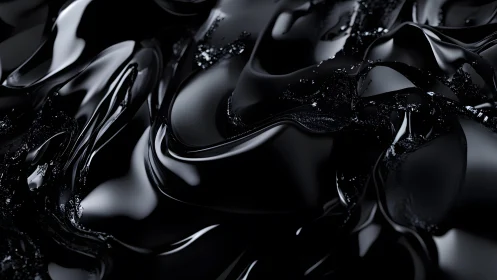 Abstract close-up of glossy black liquid texture in modern style.