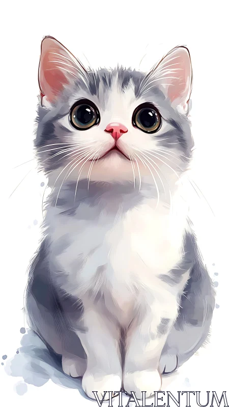 Adorable Gray and White Cat with Striking Eyes.