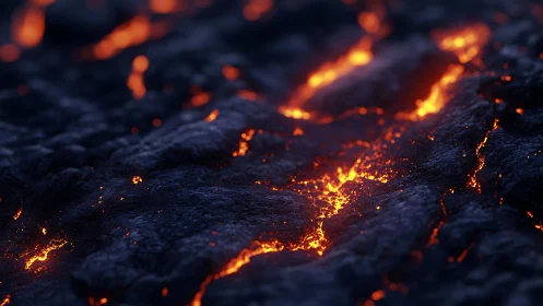 Incandescent Lava Flow: Magmatic Crust with Radiant Erosion Patterns.