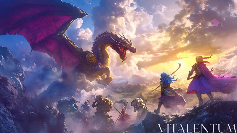 Sunset sorcery crowns a defiant stand before roaring dragon