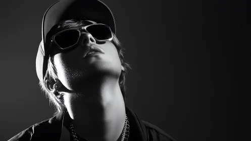 Confident young person leans into bold monochrome studio light