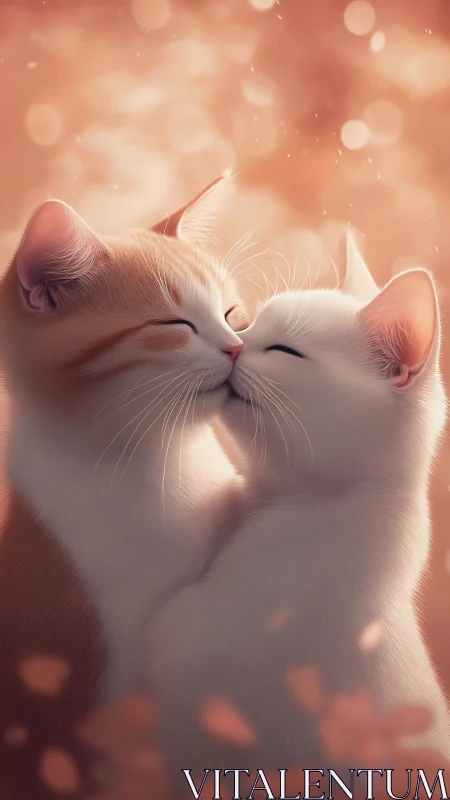 Two white cats share an affectionate moment.