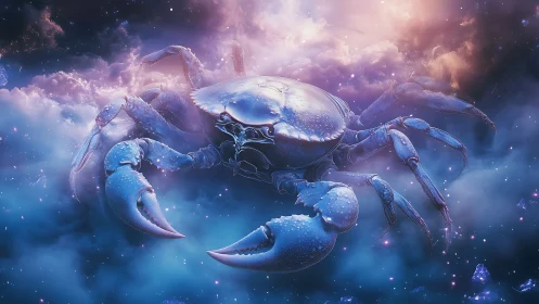 Galactic blue crab drifts through luminous cosmic nebula