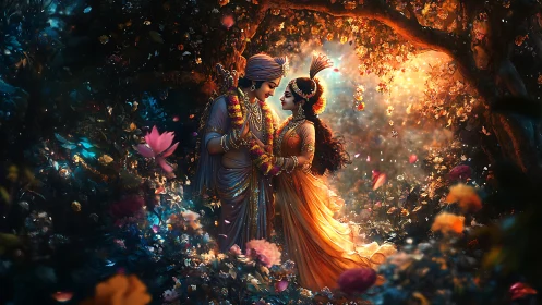 Celestial Romance: Radiant Lovers in an Enchanted Garden of Light
