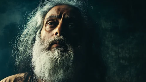 Weathered elder in dramatic chiaroscuro portrait lighting.