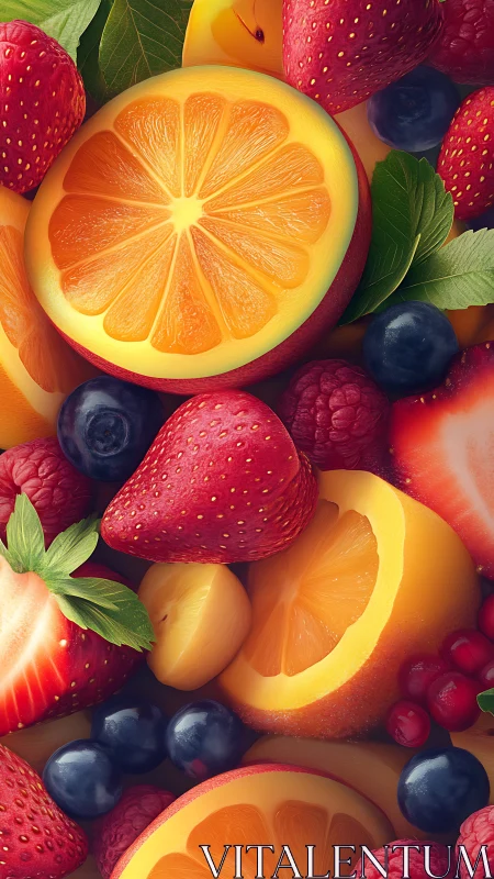 Vibrant citrus and berries rendered in rich photoreal detail