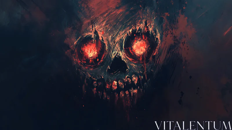 Molten spectral skull rendered with aggressive brush textures and glow