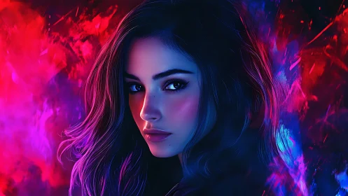 Neon-lit female portrait renders cinematic digital intensity