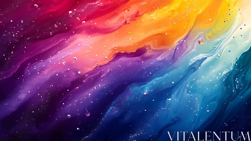 Multicolored liquid gradients with suspended droplets viewed.