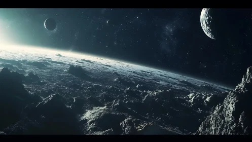 Lonely alien horizon under a quiet, star filled cosmos.