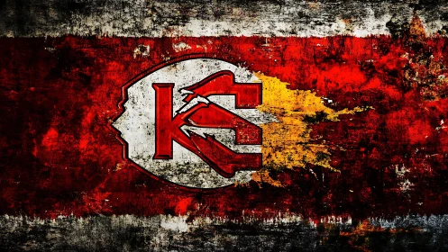 Weathered red emblem roars through grunge-scorched canvas