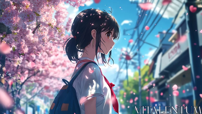 Cherry blossoms trail after a daydreaming schoolgirl’s walk