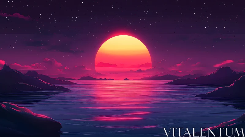 Neon Horizon Sunfall Over Candy-Toned Cosmic Ocean.