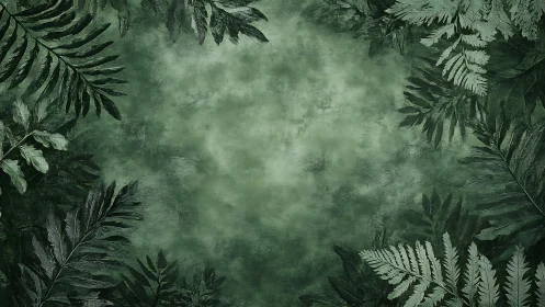Textured emerald foliage frame with misty abstract center.