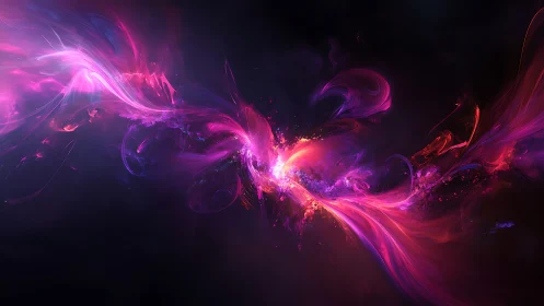 Radiant cosmic ribbons swirl in glowing pink and violet light