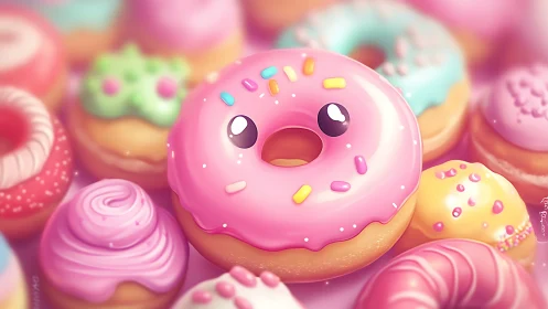 Adorable Candy Donuts with Sparkling Eyes and Sweet Sprinkles