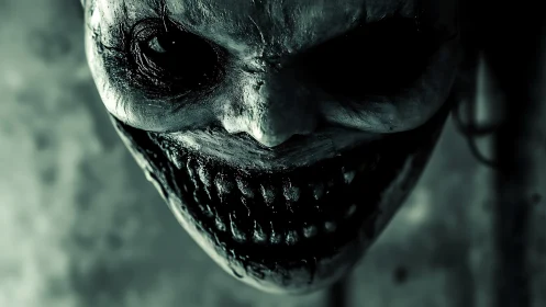 Grotesque skull-faced demon lunges from murky shadows.