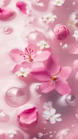 Pink Floral Composition with Glass Spheres. Soft Focus.