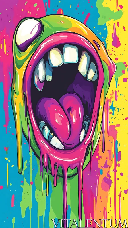 Dripping cartoon monster head with wide open screaming mouth