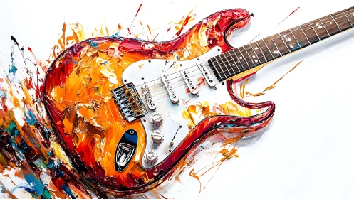 Painterly electric guitar in dynamic impasto abstraction.
