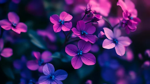Neon-Lit Floral Specimens: Vibrant Pink Petals Against Deep Teal Bokeh.