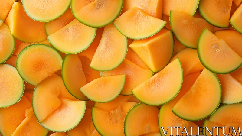 Close-up view of fresh sliced cantaloupe melon wedges.