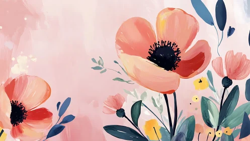 Painted Poppies in Soft Pink Light.