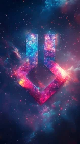 Nebula-filled geometric emblem floats in deep outer space