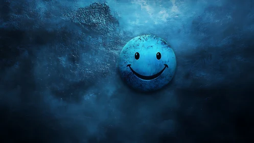 Smiley face disc is centered on a textured blue surface
