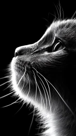 Cat Head Profile in High Contrast Black and White