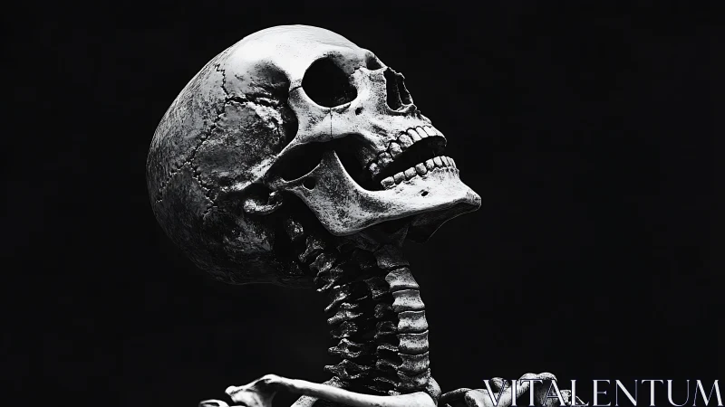 High-contrast skeletal portrait isolates cranial structure sharply