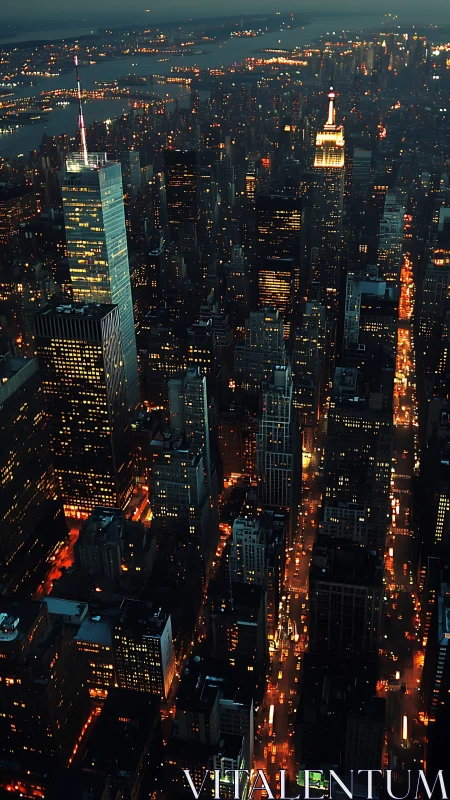 Nighttime city skyline glows with dense streets of light