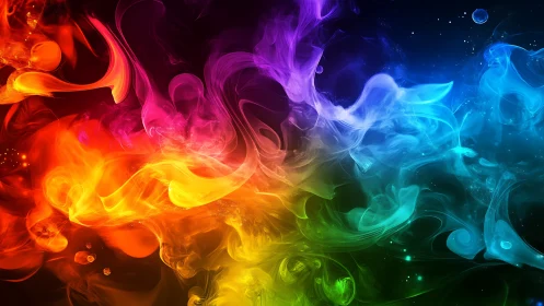 Swirling rainbow nebula drifts in luminous cosmic color