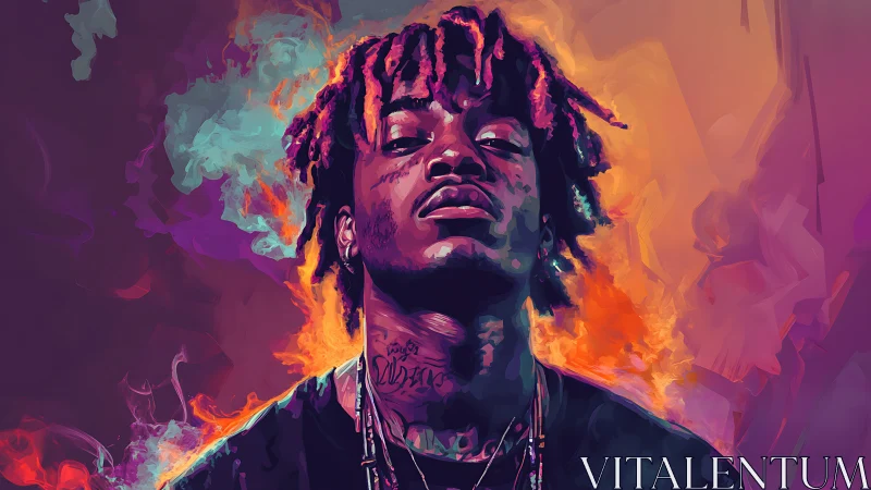 Vibrant digital portrait of confident young man in color haze.