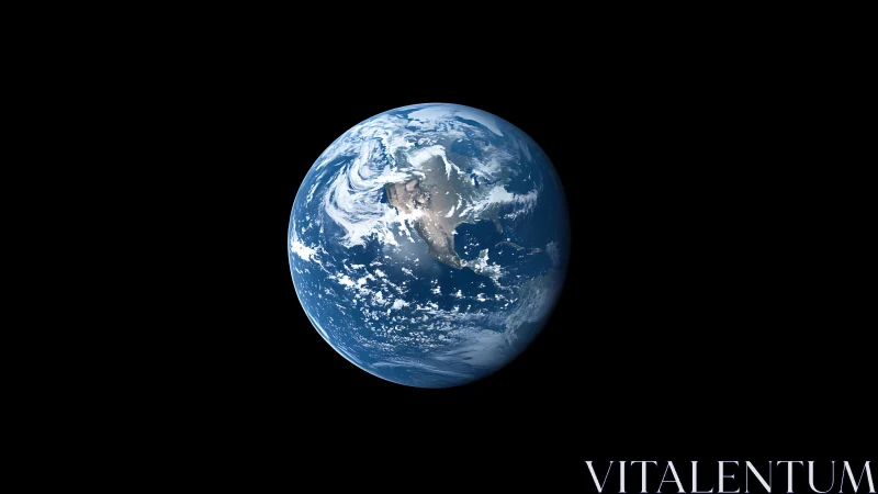 Earth from space with vivid oceans and cloud bands.