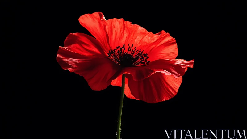 Red Poppy Flower Against Black Background.