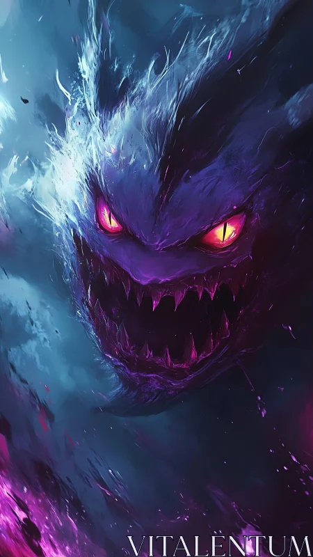Ghostlike purple monster head emerges from swirling mist